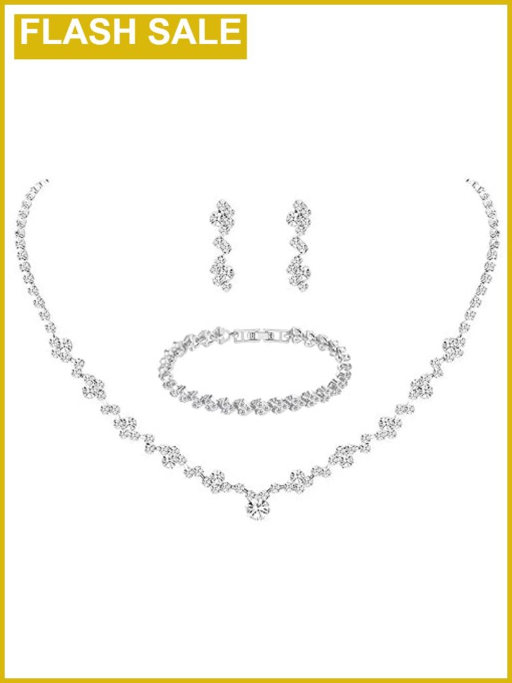 Silver Plated Alloy Rhinestone Wedding Jewelry Set Necklace Earrings Bracelet